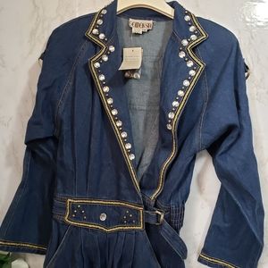 Bejeweled Denim Jumpsuit (Small) NWT! Golden Sea